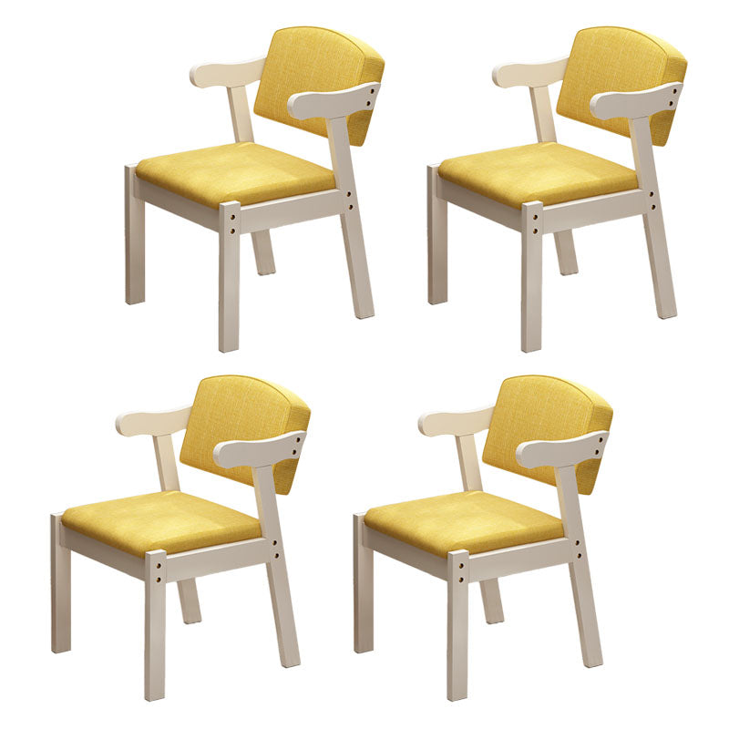 Contemporary Rubberwood Open Arm Chair Matte Finish Upholstered Dining Chair Yellow 4 Piece Set White Clearhalo 'Dining Chairs' 'Dining Tables & Seating' 'dining_chair' 'furn' 'furn_dining_chair' 'Furniture' 'furniture_dining_chair' 'Kitchen & Dining Furniture' 4707972