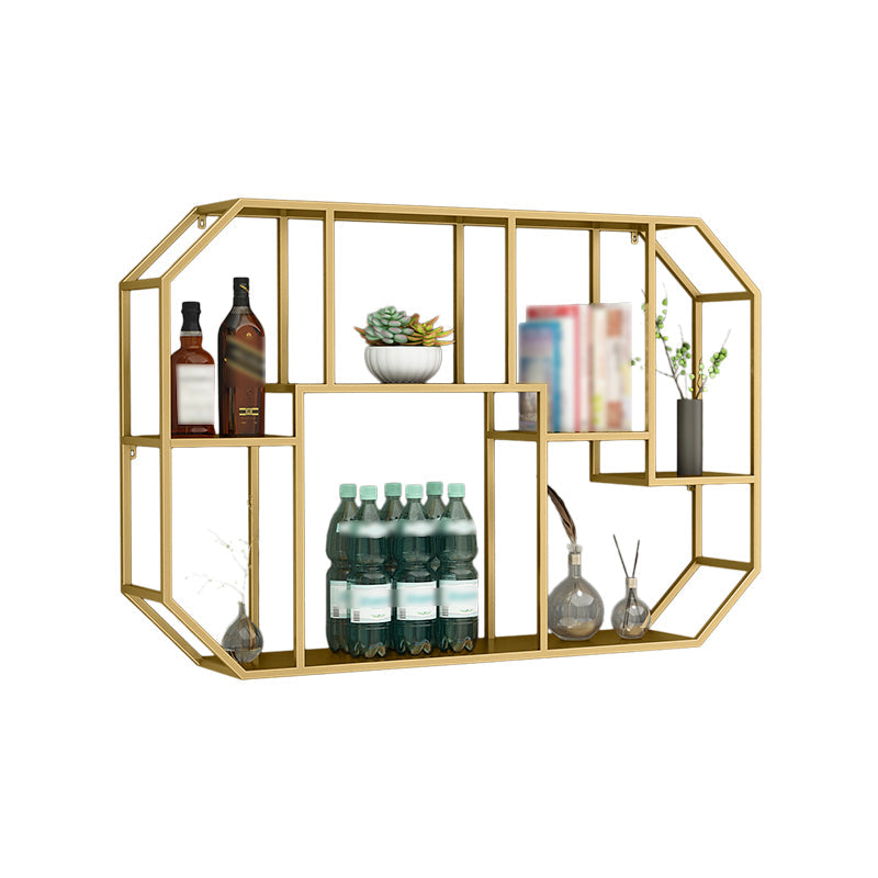 Iron Contemporary Wall Unit Bookshelf 4/5/6-Shelf Closed Back Bookshelf 39.4"L x 7.1"W x 25.6"H Gold Clearhalo 'Bookcases' 'furn' 'furn_bookcases' 'Furniture' 'furniture_bookcases' 'kitchen' 'kitchen_bookcases' 'Living Room Furniture' 'Office Furniture' 4708600
