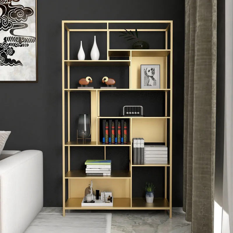 Open Metal Etagere Bookcase Modern Shelf Bookcase with Shelves 39"L x 10"W x 71"H Gold Clearhalo 'Bookcases' 'furn' 'furn_bookcases' 'Furniture' 'furniture_bookcases' 'kitchen' 'kitchen_bookcases' 'Living Room Furniture' 'Office Furniture' 4709067