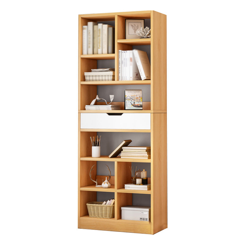Vertical Manufactured Wood Scandinavian Etagere Bookshelf with Drawer 19.7"L x 7.9"W x 70.9"H White-Wood Clearhalo 'Bookcases' 'furn' 'furn_bookcases' 'Furniture' 'furniture_bookcases' 'kitchen' 'kitchen_bookcases' 'Living Room Furniture' 'Office Furniture' 4719591