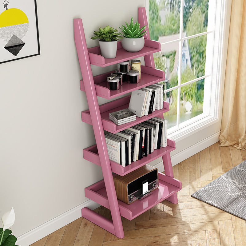 Rubber Wood Ladder Bookshelf Modern Open Back Bookshelf for Home Office Pink Clearhalo 'Bookcases' 'Furniture' 'furniture_bookcases' 'kitchen' 'kitchen_bookcases' 'Living Room Furniture' 'Office Furniture' 4719834