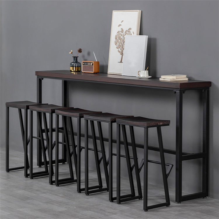 Brown Modern Style Bar Table Solid Wood and Iron Balcony Casual Bar Table 110.2"L x 15.7"W x 41.3"H Without Chairs Clearhalo 'Bar Furniture' 'Bar Tables' 'bar_tables' 'furn' 'furn_bar_tables' 'Furniture' 'furniture_bar_tables' 'Kitchen & Dining Furniture' 4729471