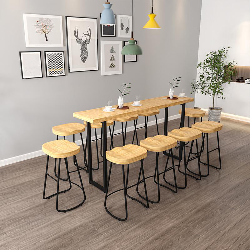 White and Black Glam Style Bar Table in Wood and Metal Milk Tea Shop Bar Table 78.7"L x 17.7"W x 41.3"H Black Without Chairs Clearhalo 'Bar Furniture' 'Bar Tables' 'bar_tables' 'furn' 'furn_bar_tables' 'Furniture' 'furniture_bar_tables' 'Kitchen & Dining Furniture' 4729601