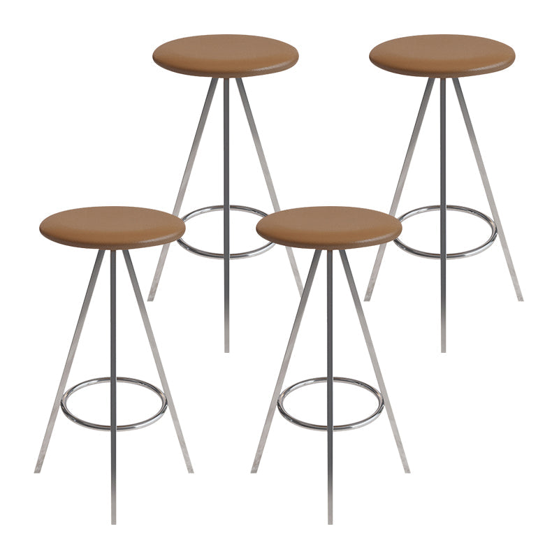 Industrial Style Barstools Leather Seats Metal 3 Legs Counter Stools for Dining Room Brown Silver 4 Piece Set Clearhalo 'Bar Furniture' 'Bar Stools' 'bar_stools' 'furn' 'furn_bar_stools' 'Furniture' 'furniture_bar_stools' 'Kitchen & Dining Furniture' 4730240