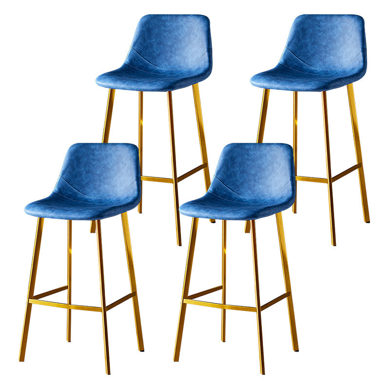 Industrial Leather Iron Counter Stools Low Back Bar Stools with Footrest Blue Gold 4 Piece Set Clearhalo 'Bar Furniture' 'Bar Stools' 'bar_stools' 'furn' 'furn_bar_stools' 'Furniture' 'furniture_bar_stools' 'Kitchen & Dining Furniture' 4730322