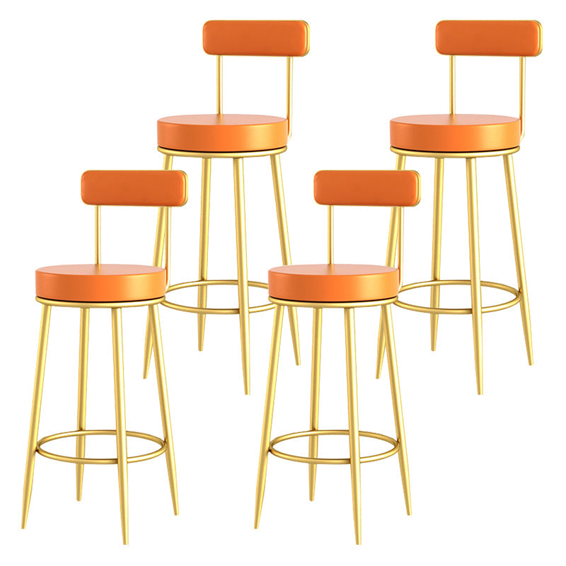 Scandinavian Upholstered Metal Counter Stools Low Back Bar Stools with Round Seat Orange Gold 4 Piece Set Clearhalo 'Bar Furniture' 'Bar Stools' 'bar_stools' 'furn' 'furn_bar_stools' 'Furniture' 'furniture_bar_stools' 'Kitchen & Dining Furniture' 4730432