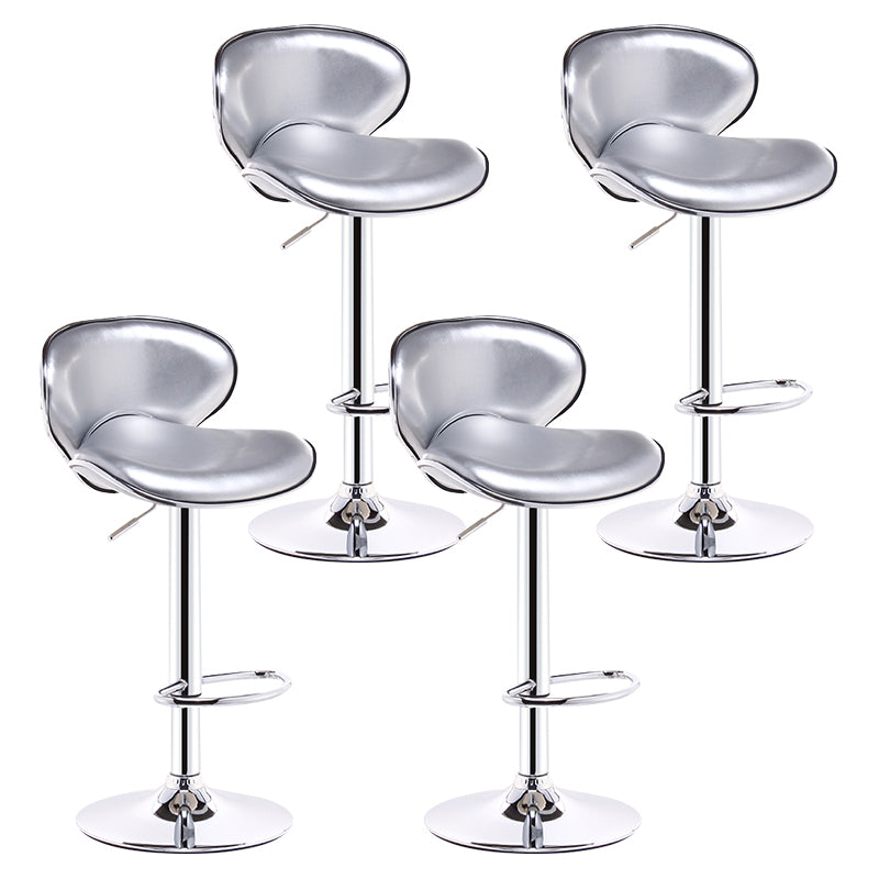 Scandinavian Adjustable Height Swivel Counter Stools Metal Leather Bar Stools Silver 4 Piece Set Clearhalo 'Bar Furniture' 'Bar Stools' 'bar_stools' 'furn' 'furn_bar_stools' 'Furniture' 'furniture_bar_stools' 'Kitchen & Dining Furniture' 4730554