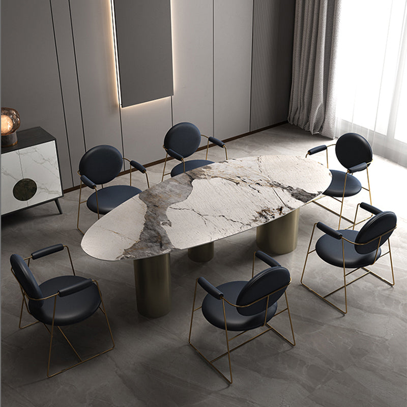 Glam 1/2/3/4/6/7 Pieces Dining Set Oval Shape Sintered Stone Dining Table Set 7 Pieces: Table, 6 Chairs Clearhalo 'Dining Room Sets' 'Dining Tables & Seating' 'dining_room_set' 'furn' 'furn_dining_room_set' 'Furniture' 'furniture_dining_room_set' 'Kitchen & Dining Furniture' 4730768