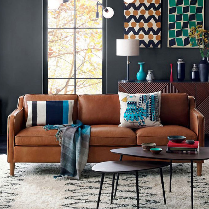 Faux Leather 35.43" High Loveseat Stain Resistant 3-Seater Cushions Sofa 83"L x 33.5"W x 35"H Camel Clearhalo 'furn' 'furn_sofas' 'Furniture' 'furniture_sofas' 'kitchen' 'kitchen_sofas' 'Living Room Furniture' 'Sofa' 'sofas' 4740512