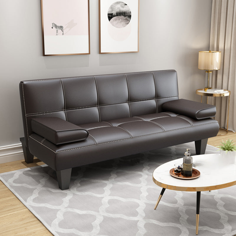 Modern Biscuit Back Faux Leather Pillow Top Arm Convertible Sofa with Foldable 79"L x 28"W x 29.5"H Brown Clearhalo 'furn' 'furn_sofas' 'Furniture' 'furniture_sofas' 'kitchen' 'kitchen_sofas' 'Living Room Furniture' 'Sofa' 'sofas' 4740722