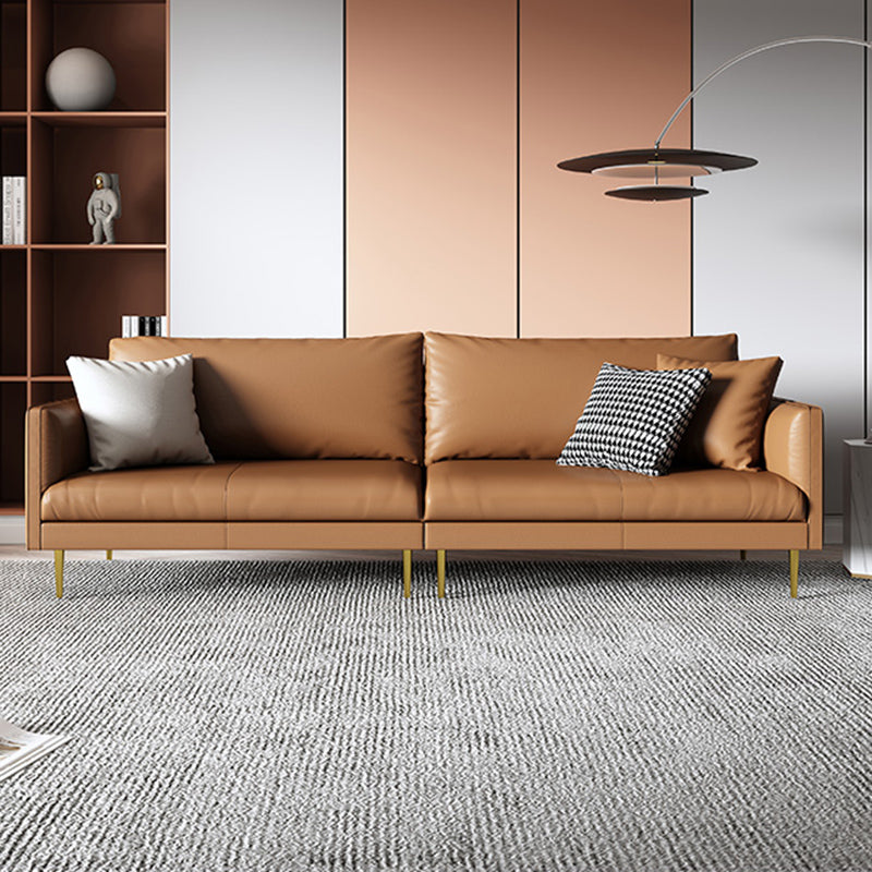 Leather Modern Sofa 33"W Square Arm Loose Back Sofa for Living Room 83"L x 33"W x 33.5"H Brown Clearhalo 'furn' 'furn_sofas' 'Furniture' 'furniture_sofas' 'kitchen' 'kitchen_sofas' 'Living Room Furniture' 'Sofa' 'sofas' 4740800