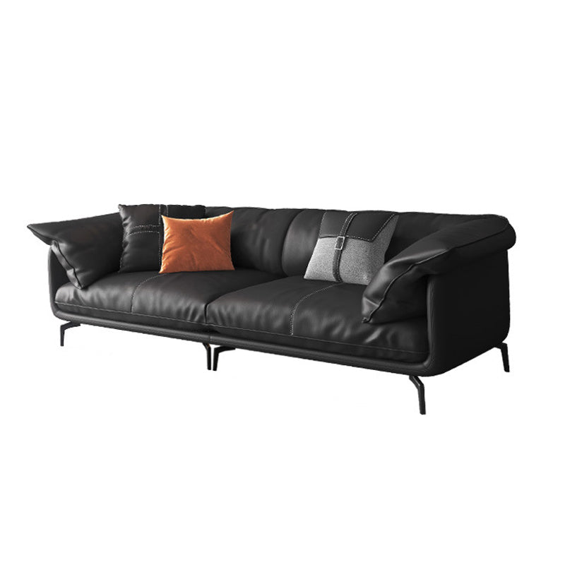 Modern Style Square Armrest Sponge Seat Padding Black Sofa with Pillow Back 110"L x 37.5"W x 29.5"H Clearhalo 'furn' 'furn_sofas' 'Furniture' 'furniture_sofas' 'kitchen' 'kitchen_sofas' 'Living Room Furniture' 'Sofa' 'sofas' 4740920