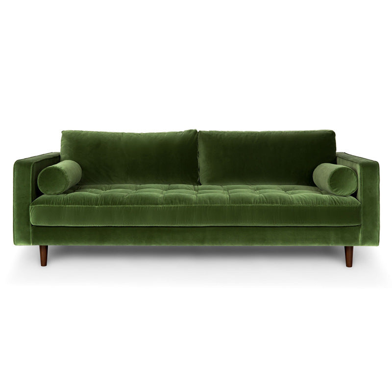 33.85"H Modern Linen/Velvet/Leather Square Arm Sofa with Bolster Pillows 87"L x 37.5"W x 33.5"H Clearhalo 'furn' 'furn_sofas' 'Furniture' 'furniture_sofas' 'kitchen' 'kitchen_sofas' 'Living Room Furniture' 'Sofa' 'sofas' 4740963