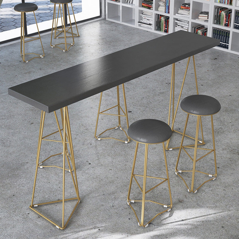 Pine Wood Top Bar Counter Traditional Luxury Rectangle Bar Counter with Sled Base 86.6"L x 15.7"W x 41.3"H Black Without Chairs Clearhalo 'Bar Furniture' 'Bar Tables' 'bar_tables' 'furn' 'furn_bar_tables' 'Furniture' 'furniture_bar_tables' 'Kitchen & Dining Furniture' 4744021