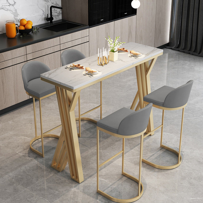 Contemporary Stone Top Bar Counter Rectangle Bar Counter with Sled Base 78.7"L x 15.7"W x 41.3"H White Without Chairs Clearhalo 'Bar Furniture' 'Bar Tables' 'bar_tables' 'furn' 'furn_bar_tables' 'Furniture' 'furniture_bar_tables' 'Kitchen & Dining Furniture' 4744039