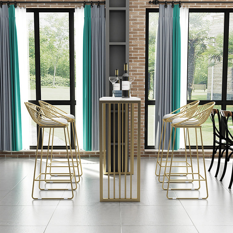 Stone Top Bar Counter Contemporary Rectangle Bar Counter with Sled Base 70.9"L x 15.7"W x 41.3"H White Without Chairs Clearhalo 'Bar Furniture' 'Bar Tables' 'bar_tables' 'furn' 'furn_bar_tables' 'Furniture' 'furniture_bar_tables' 'Kitchen & Dining Furniture' 4744060