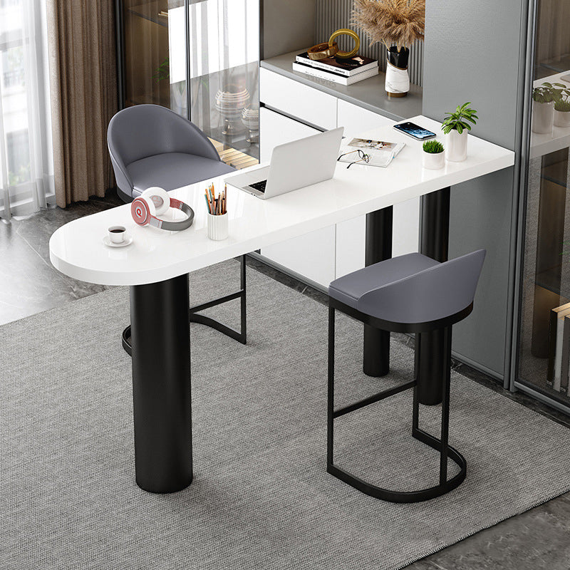 Stone Top Bar Dining Table Contemporary White Bar Dining Table with 3 Legs 86.6"L x 15.7"W x 41.3"H Black Without Chairs Clearhalo 'Bar Furniture' 'Bar Tables' 'bar_tables' 'furn' 'furn_bar_tables' 'Furniture' 'furniture_bar_tables' 'Kitchen & Dining Furniture' 4744092