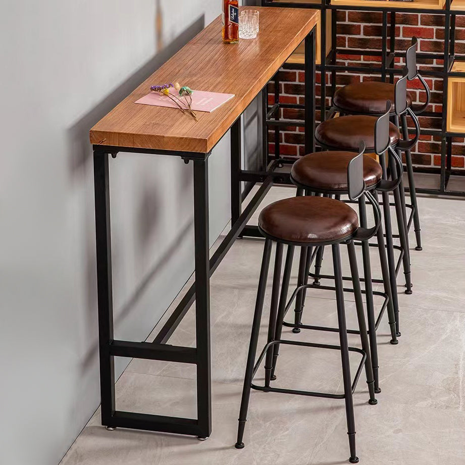 Solid Wood Bar Dining Table Industrial Bar Dining Table with Trestle Base 94.5"L x 15.7"W x 41.3"H Without Chairs Clearhalo 'Bar Furniture' 'Bar Tables' 'bar_tables' 'furn' 'furn_bar_tables' 'Furniture' 'furniture_bar_tables' 'Kitchen & Dining Furniture' 4744171