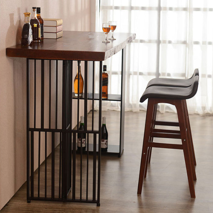 Solid Wood Bar Dining Table Industrial Bar Dining Table with Double Pedestal Base 86.6"L x 23.6"W x 41.3"H Without Chairs Clearhalo 'Bar Furniture' 'Bar Tables' 'bar_tables' 'furn' 'furn_bar_tables' 'Furniture' 'furniture_bar_tables' 'Kitchen & Dining Furniture' 4744191