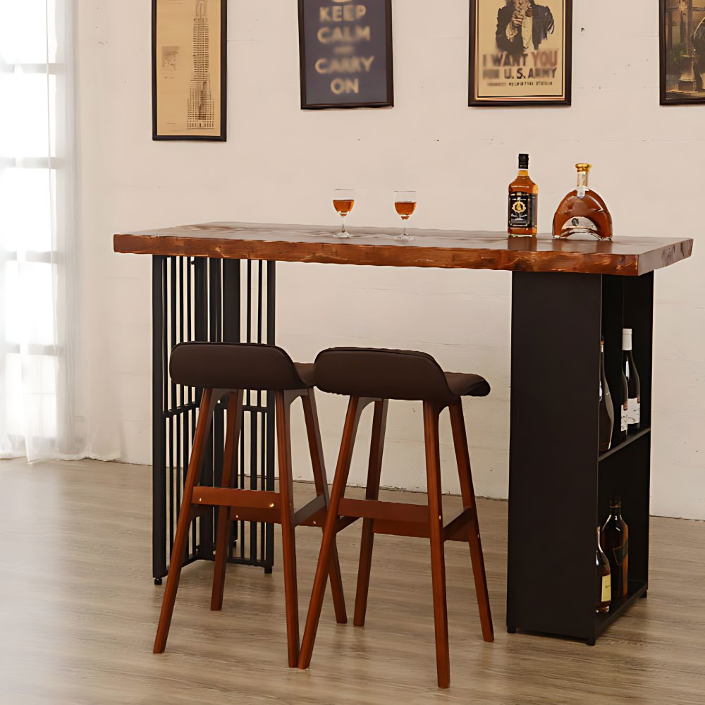 Solid Wood Bar Dining Table Industrial Bar Dining Table with Double ...