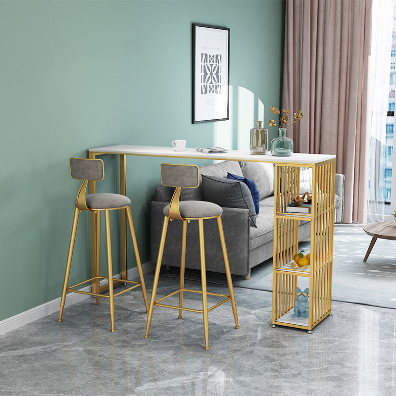 Stone Bar Dining Table Traditional Luxury Rectangle Bar Table with Sled Base White 86.6"L x 15.7"W x 41.3"H Clearhalo 'Bar Furniture' 'Bar Tables' 'bar_tables' 'Furniture' 'furniture_bar_tables' 'Kitchen & Dining Furniture' 4744323