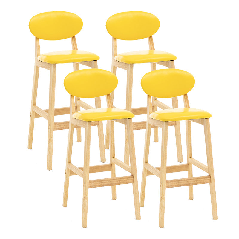 Milk Tea Shop Scandinavian Leather Stool Matte Finish Rubberwood Footrest Barstool Yellow 4 Piece Set Clearhalo 'Bar Furniture' 'Bar Stools' 'bar_stools' 'furn' 'furn_bar_stools' 'Furniture' 'furniture_bar_stools' 'Kitchen & Dining Furniture' 4744932