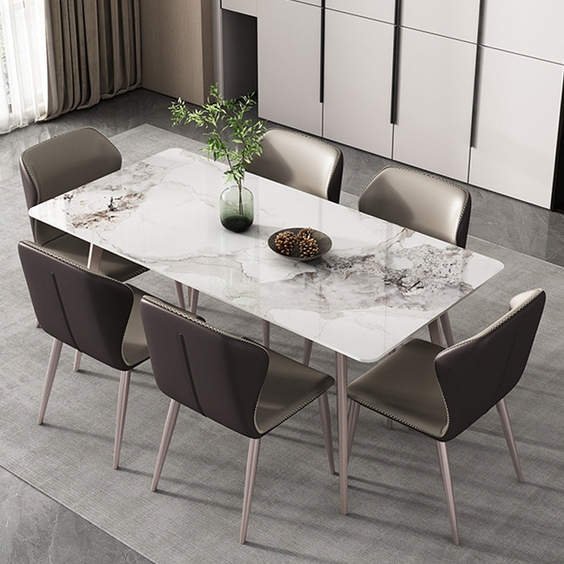 Modern 1/3/4/5/7 Pieces Dinette Set with White Sintered Stone Rectangle Dining Table Set 7 Pieces: Table, 6 Grey Chairs Clearhalo 'Dining Room Sets' 'Dining Tables & Seating' 'dining_room_set' 'furn' 'furn_dining_room_set' 'Furniture' 'furniture_dining_room_set' 'Kitchen & Dining Furniture' 4745175