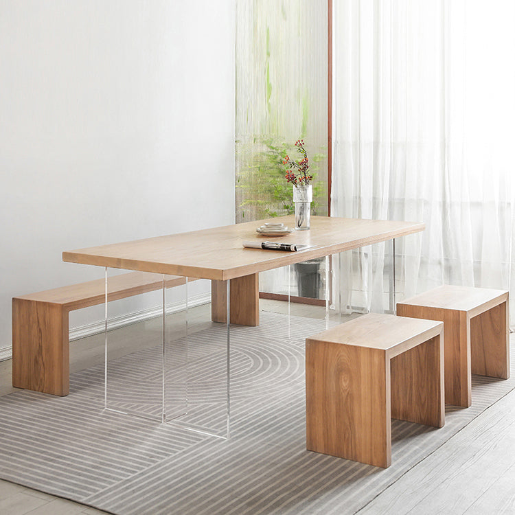 Modern 1/2/4 Pieces Dinette Set Pine Wood Rectangle Dining Table Set with Acrylic Base 4 Pieces: Table, 2 Stools, 1 Bench Clearhalo 'Dining Room Sets' 'Dining Tables & Seating' 'dining_room_set' 'furn' 'furn_dining_room_set' 'Furniture' 'furniture_dining_room_set' 'Kitchen & Dining Furniture' 4745401