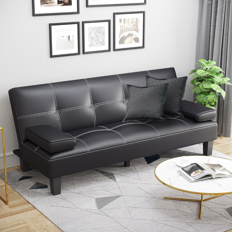 Biscuit Back Faux Leather Loveseat with Wear-resisting and Foldable for Living Room Black Clearhalo 'furn' 'furn_sofas' 'Furniture' 'furniture_sofas' 'kitchen' 'kitchen_sofas' 'Living Room Furniture' 'Sofa' 'sofas' 4749323