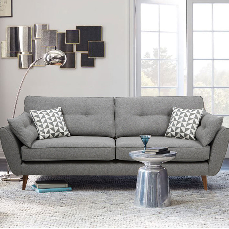 Tufted Flared Arm Sofa 3-Seater 34.64" H Linen Cushions Sofa 75"L x 35"W x 35"H Dark Gray Clearhalo 'furn' 'furn_sofas' 'Furniture' 'furniture_sofas' 'kitchen' 'kitchen_sofas' 'Living Room Furniture' 'Sofa' 'sofas' 4749346