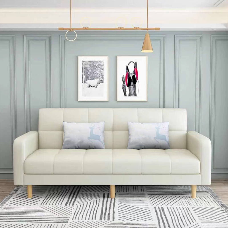 Transitional Modern Biscuit Back Sofa 31.5"High Square Arm Stain Resistant Sofa Off-White Faux Leather Clearhalo 'furn' 'furn_sofas' 'Furniture' 'furniture_sofas' 'kitchen' 'kitchen_sofas' 'Living Room Furniture' 'Sofa' 'sofas' 4749488