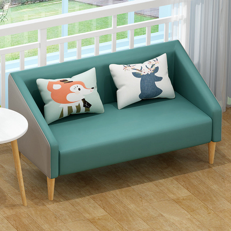 Contemporary Cotton Blend Faux Leather Sofa with Wooden Based Peacock Blue 31''H x 47''L x 24''W Faux Leather Clearhalo 'Furniture' 'furniture_sofas' 'kitchen' 'kitchen_sofas' 'Living Room Furniture' 'Sofa' 'sofas' 4749524