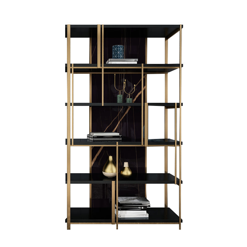 11.81"W 78.74"H Bookcase Glam Style Open Back Bookshelf for Study Room Home Office Gold-Black Clearhalo 'Bookcases' 'furn' 'furn_bookcases' 'Furniture' 'furniture_bookcases' 'kitchen' 'kitchen_bookcases' 'Living Room Furniture' 'Office Furniture' 4749934