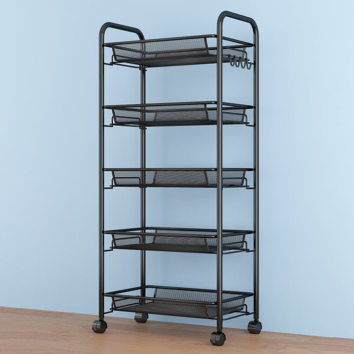 Industrial Steel Etagere Bookshelf Open Vertical Bookshelf with Caster Wheels 17.3"L x 10.2"W x 40.9"H Black Clearhalo 'Bookcases' 'furn' 'furn_bookcases' 'Furniture' 'furniture_bookcases' 'kitchen' 'kitchen_bookcases' 'Living Room Furniture' 'Office Furniture' 4750138