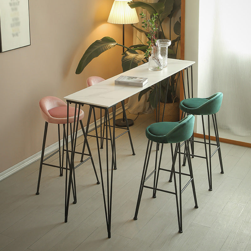 Stone Bar Dining Table Industrial Bar Dining Table with 4 Black Legs 78.7"L x 15.7"W x 41.3"H White Without Chairs Clearhalo 'Bar Furniture' 'Bar Tables' 'bar_tables' 'furn' 'furn_bar_tables' 'Furniture' 'furniture_bar_tables' 'Kitchen & Dining Furniture' 4759676