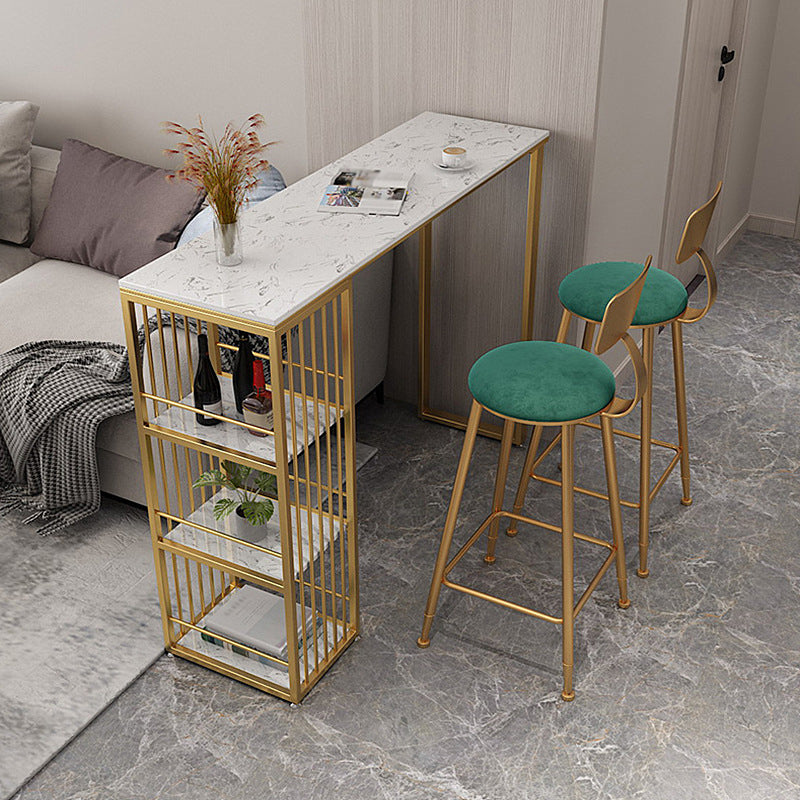 Stone Bar Table Traditional Luxury Rectangle Bar Table with Sled Base White 70.9"L x 15.7"W x 41.3"H Gold Clearhalo 'Bar Furniture' 'Bar Tables' 'bar_tables' 'Furniture' 'furniture_bar_tables' 'Kitchen & Dining Furniture' 4759693