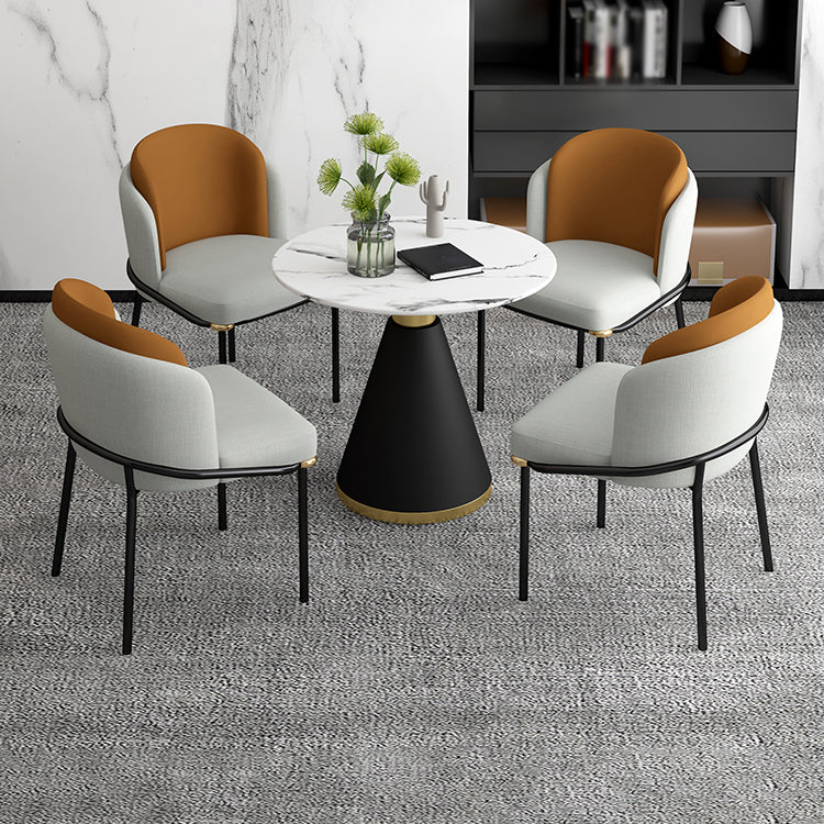 Contemporary 1/2/5 Pieces Dining Set Metal Dining Room Set for Home Use 5 Pieces: Table, 4 Orange Chairs Clearhalo 'Dining Room Sets' 'Dining Tables & Seating' 'dining_room_set' 'furn' 'furn_dining_room_set' 'Furniture' 'furniture_dining_room_set' 'Kitchen & Dining Furniture' 4759945