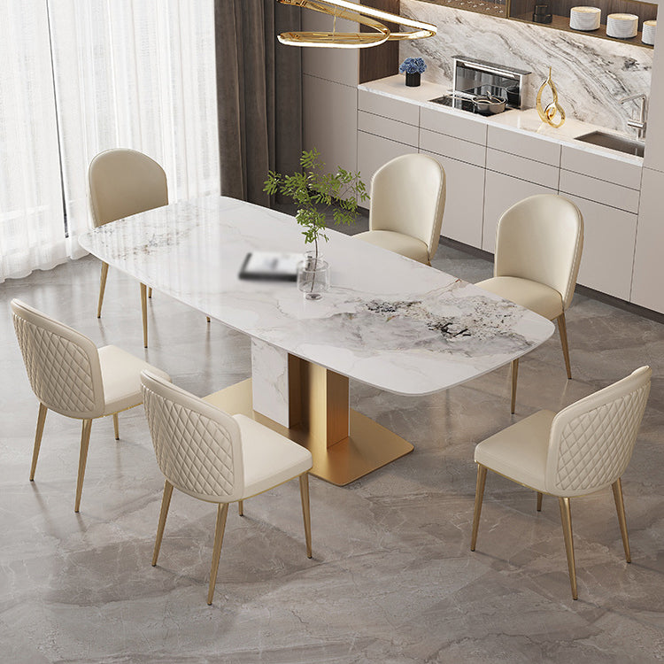 Luxury 1/4/5/7 Pieces Rectangle Dining Set Sintered Stone Top Dining Table with Chairs 7 Pieces: Table, 6 Chairs Clearhalo 'Dining Room Sets' 'Dining Tables & Seating' 'dining_room_set' 'furn' 'furn_dining_room_set' 'Furniture' 'furniture_dining_room_set' 'Kitchen & Dining Furniture' 4760210