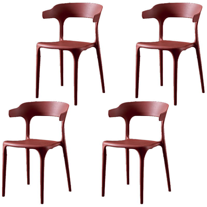 Scandinavian Plastic Restaurant Arm Chair Open Matte Finish Dining Chair Red 4 Piece Set Clearhalo 'Dining Chairs' 'Dining Tables & Seating' 'dining_chair' 'furn' 'furn_dining_chair' 'Furniture' 'furniture_dining_chair' 'Kitchen & Dining Furniture' 4760743