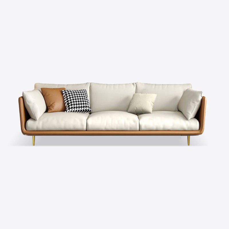 Imitated Leather Upholstered Sofa with Latex Seat Padding on Pillow Back 90.5"L x 33"W x 34"H Beige Orange Clearhalo 'furn' 'furn_sofas' 'Furniture' 'furniture_sofas' 'kitchen' 'kitchen_sofas' 'Living Room Furniture' 'Sofa' 'sofas' 4764093