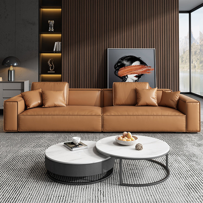 Genuine Leather Square Arm Living Room Standard Dark Brown Seating 110"L x 37"W x 28"H Clearhalo 'furn' 'furn_sofas' 'Furniture' 'furniture_sofas' 'kitchen' 'kitchen_sofas' 'Living Room Furniture' 'Sofa' 'sofas' 4764297