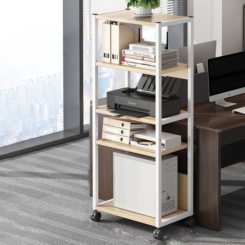 Industrial Style Wooden Bookshelf Etagere Bookcase with Caster Wheels for Office 20.1"L x 11.8"W x 53.5"H Natural Clearhalo 'Bookcases' 'furn' 'furn_bookcases' 'Furniture' 'furniture_bookcases' 'kitchen' 'kitchen_bookcases' 'Living Room Furniture' 'Office Furniture' 4766095
