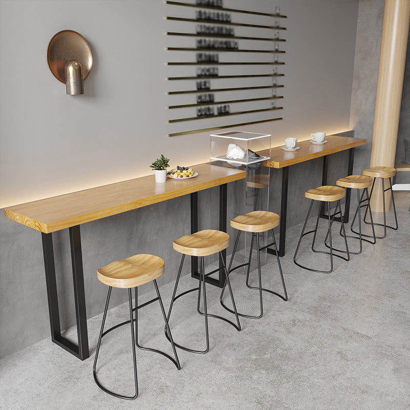 Solid Wood Bar Table Industrial Bar Dining Table with Black Sled Base 78.7"L x 15.7"W x 41.3"H Without Chairs Clearhalo 'Bar Furniture' 'Bar Tables' 'bar_tables' 'furn' 'furn_bar_tables' 'Furniture' 'furniture_bar_tables' 'Kitchen & Dining Furniture' 4768601