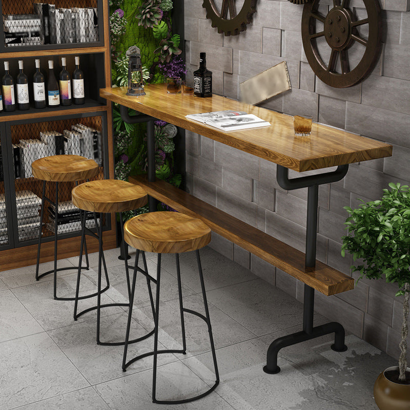 Rectangle Bar Dining Table Contemporary Wood Bar Table with Trestle Base 86.6"L x 15.7"W x 41.3"H Without Chairs Clearhalo 'Bar Furniture' 'Bar Tables' 'bar_tables' 'furn' 'furn_bar_tables' 'Furniture' 'furniture_bar_tables' 'Kitchen & Dining Furniture' 4768648