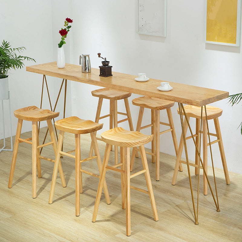 Rectangle Bar Dining Table Contemporary Bar Table with Double Pedestal Base 86.6"L x 15.7"W x 41.3"H Natural Without Chairs Clearhalo 'Bar Furniture' 'Bar Tables' 'bar_tables' 'furn' 'furn_bar_tables' 'Furniture' 'furniture_bar_tables' 'Kitchen & Dining Furniture' 4768667