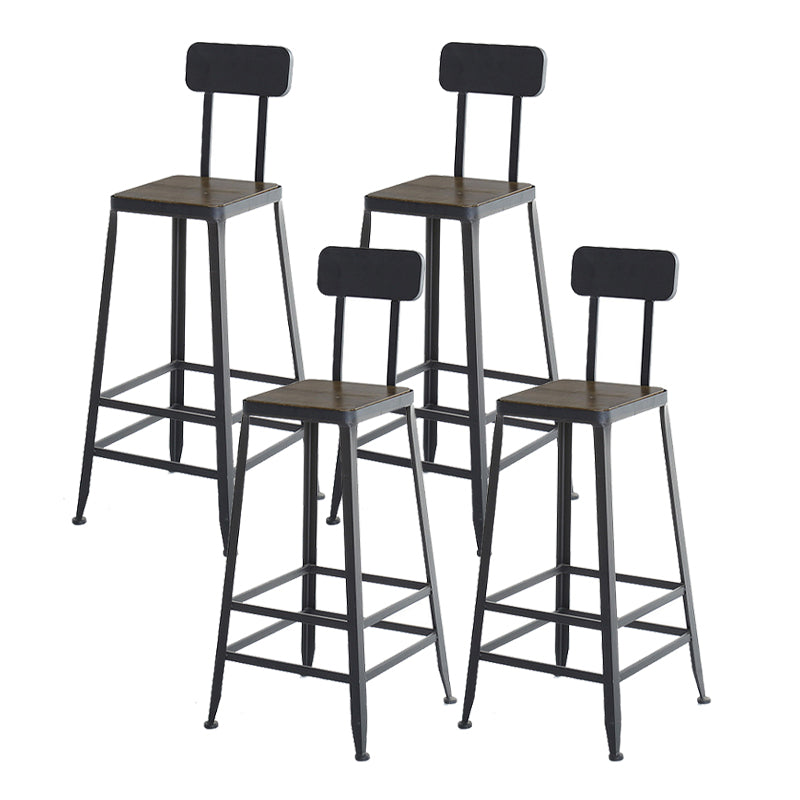 Industrial Bar and Counter Stool Low Back Stool with 4 Metal Legs Wood 4 Piece Set Square Clearhalo 'Bar Furniture' 'Bar Stools' 'bar_stools' 'furn' 'furn_bar_stools' 'Furniture' 'furniture_bar_stools' 'Kitchen & Dining Furniture' 4768990