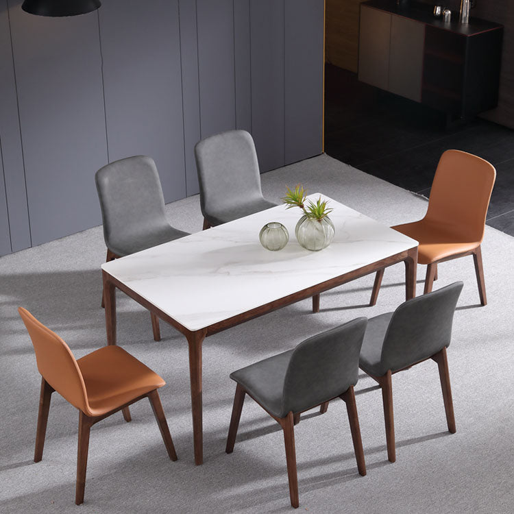 Modern 1/4/7 Pieces Dinette Set with White Sintered Stone Top Ash Wood Dining Table Set 7 Pieces: Table, 6 Chairs Clearhalo 'Dining Room Sets' 'Dining Tables & Seating' 'dining_room_set' 'furn' 'furn_dining_room_set' 'Furniture' 'furniture_dining_room_set' 'Kitchen & Dining Furniture' 4769474