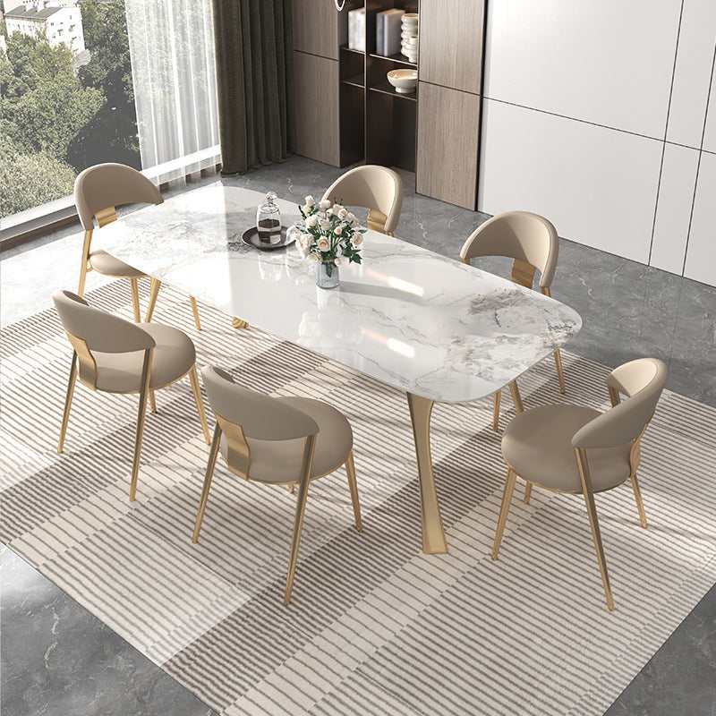 Luxury 1/2/5/7 Pieces Dining Set Sintered Stone Top Dining Table with Leather Chairs 7 Pieces: Table, 6 Chairs Clearhalo 'Dining Room Sets' 'Dining Tables & Seating' 'dining_room_set' 'furn' 'furn_dining_room_set' 'Furniture' 'furniture_dining_room_set' 'Kitchen & Dining Furniture' 4769544
