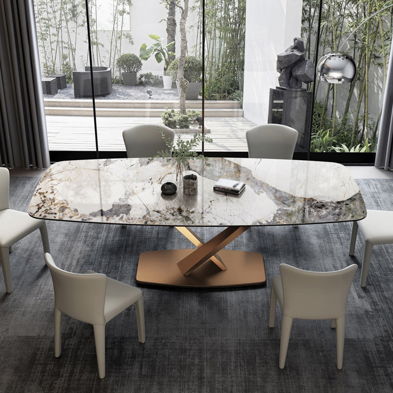 Nordic 1/2/5/6/7 Pieces Dining Set Sintered Stone Top Dining Table with Leather Chairs 7 Pieces: Table, 6 Chairs Clearhalo 'Dining Room Sets' 'Dining Tables & Seating' 'dining_room_set' 'furn' 'furn_dining_room_set' 'Furniture' 'furniture_dining_room_set' 'Kitchen & Dining Furniture' 4769633