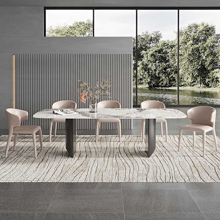 Designer Style 1/3/4/5/6 Pieces Dining Set Sintered Stone Dining Table with Leather Chairs 6 Pieces: Table, 5 Chairs Clearhalo 'Dining Room Sets' 'Dining Tables & Seating' 'dining_room_set' 'furn' 'furn_dining_room_set' 'Furniture' 'furniture_dining_room_set' 'Kitchen & Dining Furniture' 4769686